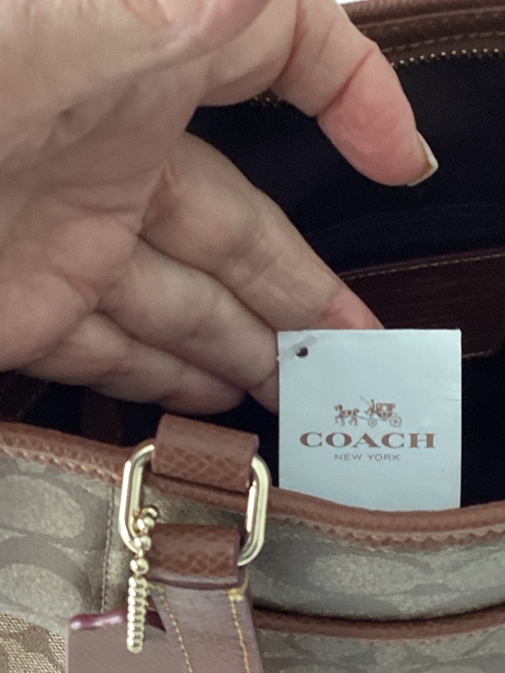 Coach Peyton Signature Logo Canvas Pocket Tote in Khaki/Saddle - Picture 15 of 16
